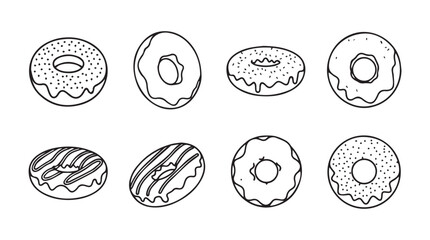 Hand drawn doughnut collection sketchy style sweet pastry treats dessert food vector