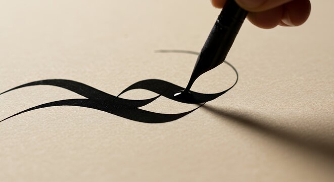 Calligraphy art Hand practicing elegant script with ink pen