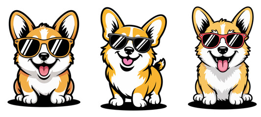 Pet dog cartoon vector illustration template set for graphic and various poses with sunglass collection logo vector illustration.