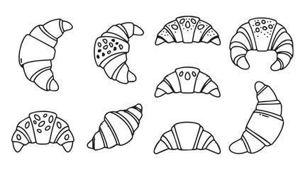 Collection of hand drawn croissants bakery pastry food icons sketch style vector