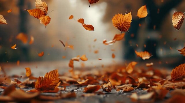 video A group of leaves in mid-air, caught in a gust of wind