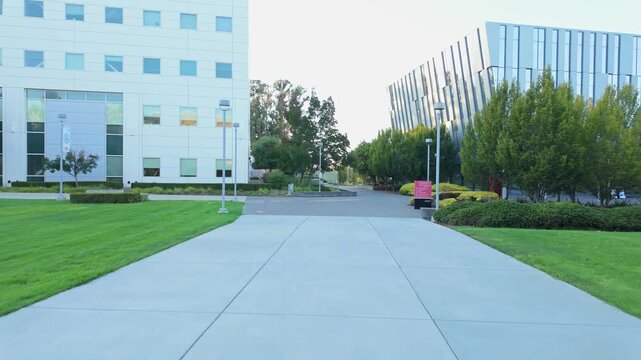 Walking through CSU East Bay in Hayward gives a sense of the expansive layout, featuring plazas, greenery of the area.