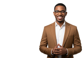 Stylish Professional Portrait: A confident, sophisticated person exudes professionalism in a well-tailored suit. The warm, inviting smile suggests approachability and trustworthiness.