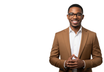 Stylish Professional Portrait: A confident, sophisticated person exudes professionalism in a well-tailored suit. The warm, inviting smile suggests approachability and trustworthiness.
