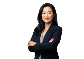 Confident Professional Woman in a Corporate Setting: A poised and accomplished woman, her arms gracefully crossed, radiates confidence and expertise in a professional business environment.