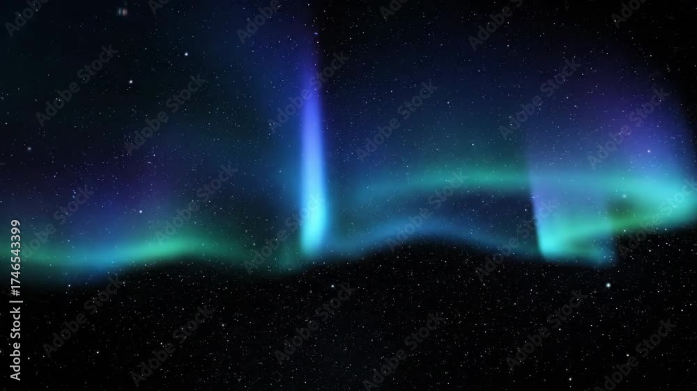 Wall mural seamlessly looping pulsating aurora-like light waves moving slowly across a deep space background sm