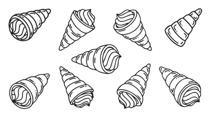 Hand drawn whisked cream cones set food dessert pastry sketch style vector