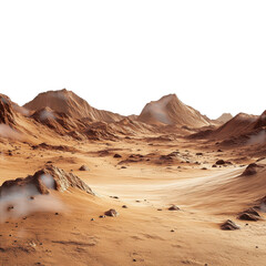 Arid desert with mountains on transparent background