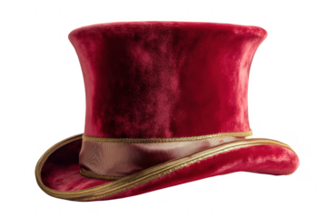 Velvet top hat with gold trim image isolated on a transparent background