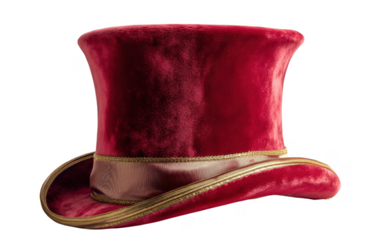 Velvet top hat with gold trim image isolated on a transparent background