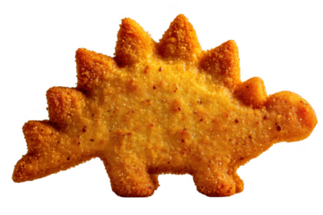 Golden dinosaur shaped chicken nugget crispy isolated on a transparent background