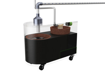 Advanced 3D Render: Experimental Water Purification System Prototype. Modern Lab Filtration Device with Dual Tanks, Complex Piping, and Pumps; Essential Chemical Engineering Research, Environmental