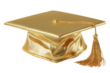 Golden graduation cap with tassel academic isolated on a transparent background