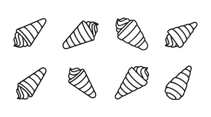 Eight hand drawn seashell icons set simple outline sketch nautical beach ocean theme decorative elements vector