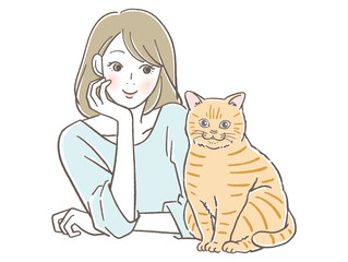 微笑む女性と猫