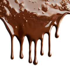 Dripping melted chocolate on transparent background
