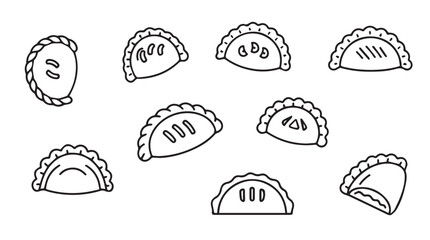 Hand drawn sketch style dumplings appetizer food icons collection creative culinary design elements vector
