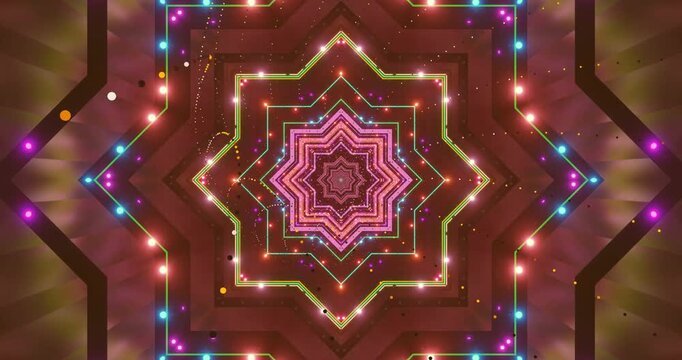 Dynamic tunnel visuals feature vibrant colors and geometric patterns that continually flow and spiral inward, creating an immersive viewing experience suitable for screensavers.
