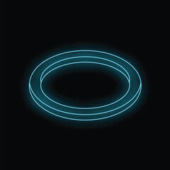 Blue neon light forming a 3d circle shape against a black background, perfect for use as a design element