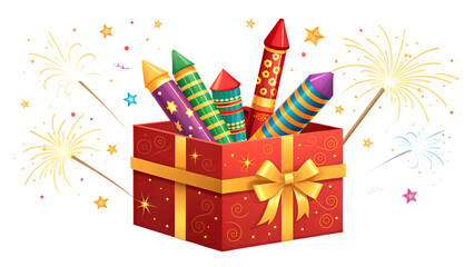 vector illustration of a gift box, colorful diwali festival crackers gift box