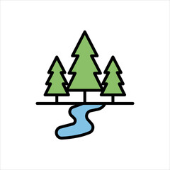 Fototapeta premium Nature's Serenity Trees and Stream Illustration for Eco-Friendly Designs