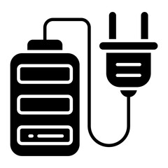 A solid design icon of electric battery