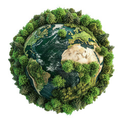 Earth covered in trees on transparent background