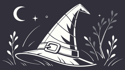 Witchs hat in night scene Halloween illustration magical design vector art dark background mystical graphic spooky clipart gothic style whimsical image folklore element fantasy art cre.