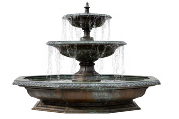 Tiered bronze fountain cascading water image isolated on a transparent background