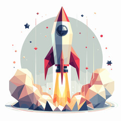 Low poly rocket illustration in geometric polygonal style