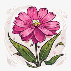 Pink zinnia flower with green leaves