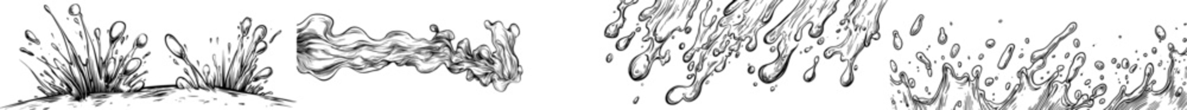 Grunge ink splatter, along with a splash of paints and spray drops, creates a modern set with staining and frame adorned by wet paint drop traces, forming an illustration of splash and drip design,