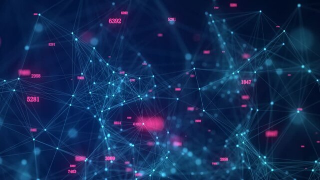 Global network connections. Abstract neural networks in cyberspace. Futuristic grid artificial intelligence with digital indicators. Technology virtual cyber dynamic. 3D rendering.