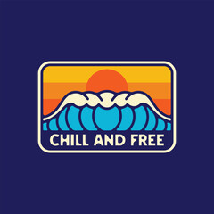 Chill and Free – Retro Beach Sunset Wave Illustration