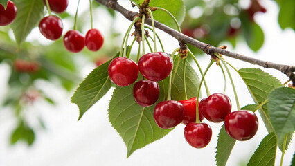 Cherry on tree in garden, Cherries on tree in natural warm sunlight background
