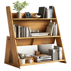 Bookshelf with objects on transparent background