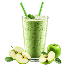 Green apple smoothie cup on transparent background