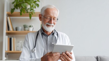 Smiling senior doctor using digital tablet – modern telemedicine and healthcare