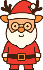 Cute Santa Claus with Reindeer Antlers Cartoon Christmas Icon