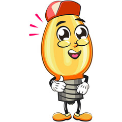 cute orange light bulb mascot cartoon character isolated vector illustration wearing a baseball cap while giving a thumbs up, work of hand drawn