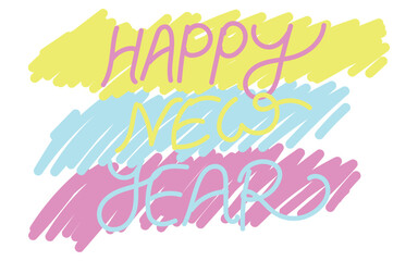 Happy new year doodle, Colorful celebration art, Festive hand lettering