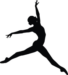 Leaping dancer silhouette, artistic movement illustration, gymnastics and dance design, graceful performance artwork, athletic expression graphic, dynamic lifestyle icon