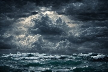 Obraz premium Dark ocean storm with dramatic clouds and powerful waves