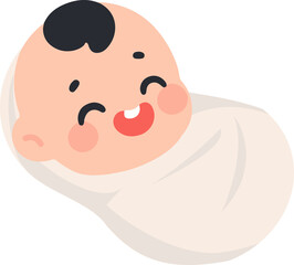 Smiling Baby Wrapped in White Blanket