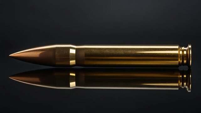 A close-up shot of a single bullet on a dark background