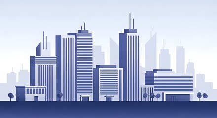 Fototapeta premium Contemporary urban skyline with gradient shades and clean silhouettes, great for business graphics and digital backgrounds.