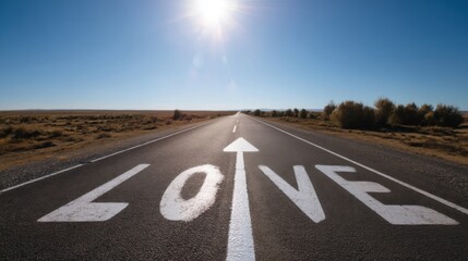 Fototapeta premium A four-lane highway extends through a vast desert under a bright blue sky,