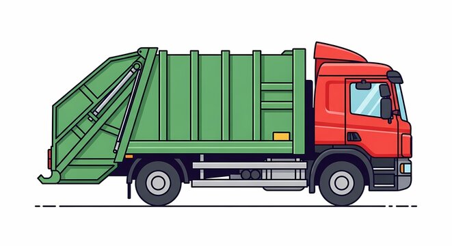 Garbage Truck Side View Vector Illustration Isolated on White Background