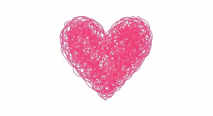 Fototapeta premium Pink Scribble Heart Isolated on White Background, Hand Drawn Love Symbol