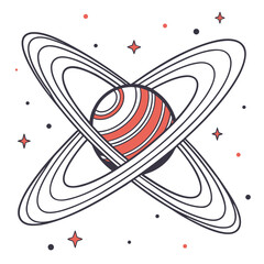 Stylized planet with rings and stars, a cosmic design